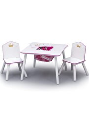 STOREMAX aclyashop Children Prenses Taç Çocuk Ahşap Masa ve Saklamalı Takımı - Sertifikalı, Beyaz/Pembe 1058
