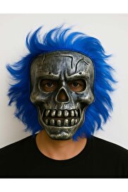 Go İthalat Wi̇ld Skull - Gümüş Kafatası Mavi̇ Saçlı İskelet Maske (5258)