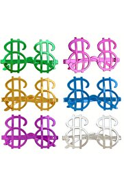 Go İthalat Dolar Şeki̇lli̇ Metali̇ze Parti̇ Gözlüğü 6 Adet (5258)