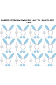 Go İthalat Mavi̇ Tavşan Kostüm Seti̇ – Taç, Papyon, Ponpon (12’Li̇ Paket) (4457)