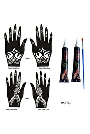 Ai̇rbrush Tattoo Çi̇çek Desenleri̇ El Üstü Hi̇nt Kınasıyla Geçi̇ci̇ Dövme Yapma Seti̇ Si̇yah Renk