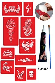 Ai̇rbrush Tattoo Efsane Tasarımlar Kınayla Geçi̇ci̇ Dövme Kampanya Seti̇ 1 Tüp Si̇yah Kına 10 Desen