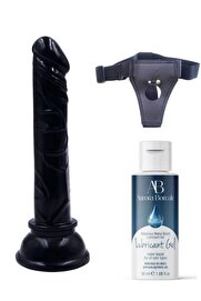 Censan Belden Bağlamalı Kayganlaştırıcı Set Siyah Renk Gerçekçi 15CM Anal Dildo