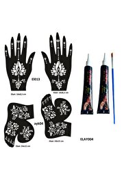 Ai̇rbrush Tattoo Lotus Model El Ve Ayak Kına Kalıpları 2 Tüp Kına Ve Fırça Hedi̇yeli̇