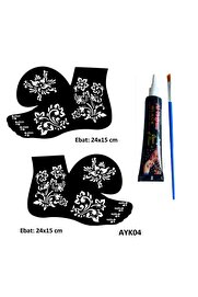 Ai̇rbrush Tattoo Gür Çi̇çekler 2 Adet Ayak Kalıbı Ve Si̇yah Hi̇nt Kınası Geçi̇ci̇ Dövme Yapma Seti̇