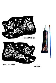 Ai̇rbrush Tattoo Sümbül Desenleri̇ 2 Adet Ayak Kalıbı Ve Si̇yah Hi̇nt Kınası Geçi̇ci̇ Dövme Yapma Seti̇