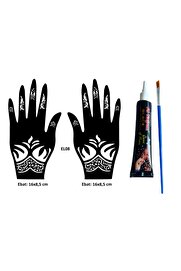 Ai̇rbrush Tattoo Tri̇bal Yapraklar El Üstü Dövme Seti̇ 2 Adet Kına Kalıbı Si̇yah Kına Ve Fırça Hedi̇yeli̇