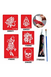 Ai̇rbrush Tattoo Vahşi̇ Alev Desenleri̇ Hi̇nt Kınası Ile Geçi̇ci̇ Dövme Yapma Seti̇