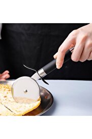STOREMAX Paslanmaz Çelik Ahşap Saplı Pizza Dilimleyici, Yuvarlak Pizza Kesici Bıçak, Hamur ve W