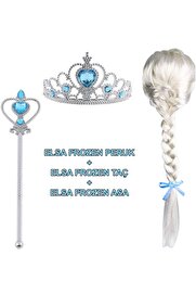 Okyanuss Accessories Örgülü Karlar Ülkesi Frozen Elsa Peruğu Tacı Ve Sopası Çocuk Boy