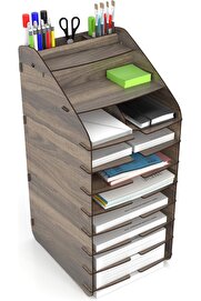 STOREMAX modashine Tower Ofis Masaüstü Organizer 10 Kat A4 Evrak Rafı (Ceviz) modascope 1014773