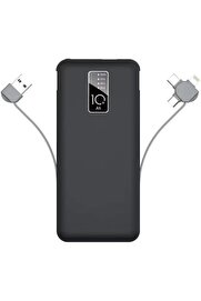 STOREMAX PW-05 Hızlı Şarj Led Göstergeli Micro Lightning Type-C Kablolu Taşınabilir Powerbank 10000mAh Siyah