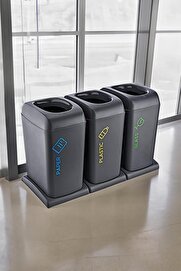 STOREMAX pltnstoreshop 3'Li Set Soft Tekerlekli Plastik-Kağıt-Cam Geri Dönüşüm Kutusu 40 LT pltnstoresho