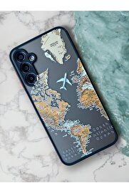 STOREMAX A24 Uyumlu Dünya Harita Desenli Kamera Korumalı Mat Transparan Plastik Arka Kapak Tpu Silikon Kenarl