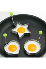 STOREMAX elizzashop 3’lü Metal Omlet ve Krep Kalıbı Seti | Yuvarlak, Kalp ve Yıldız Şekilli Yanmaz & Yapışmaz