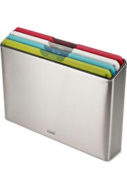 STOREMAX Joseph Folio Icon kesme tahtası seti, saklama kutulu, kaymaz, renk işaretli, 4 parça, büyük, paslanm