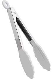 STOREMAX modashine Beyaz Silikon Uçlu Mutfak Maşası - 23 cm, Asma kilit sistemli paslanmaz çelik sap, Kavrama