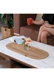 STOREMAX Doğal Jüt Dokuma Masa Örtüsü, Örgülü Sehpa Yolluğu, Oval Masa Örtüsü Yemek Masası veya Teras için (S