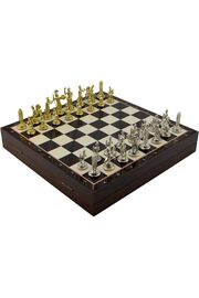 STOREMAX elizzashop Orta Boy Metal Yunan Satranç Takımı Parlak ve Ceviz Desenli Sandıklı MDF Tahtası (36x36x6
