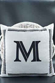 STOREMAX Harfli Kırlent Kılıfı Kadife 43X43 Cm Çift Taraflı M Harfi Kedi Desenli Evlilik Teklifi Doğum Günü