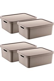 STOREMAX shpsell 4'Lü Set Stafi Çok Amaçlı Kapaklı Kutu Terra 12 LT - BEJ, Çok Amaçlı Kapaklı Kutu, Ev-O