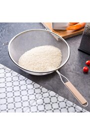 STOREMAX modashine Ahşap Saplı Paslanmaz Çelik Süzgeç, Orta Boy Metal Süzgeç 21 * 9.5 Cm Estetik ve Dayanıklı