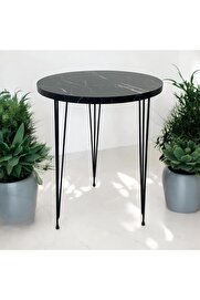 STOREMAX Tekli Yuvarlak Zigon Sehpa (Seyah Mermer) Metal Tel Ayak 1014773