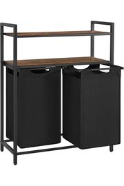STOREMAX çamaşır sepeti, çamaşır kutusu, 2 bölme, 2 raf, metal çerçeve, 2 x 46 litre, 73 x 33 x 91 cm, -siyah