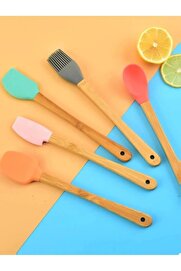 STOREMAX modashine 5'li Renkli Bambu Saplı Silikon Uçlu Spatula Fırçalı Kaşık Seti modascope 1014773