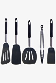STOREMAX pltnstoreshop Donatella Isıya Dayanıklı Yanmaz Yapışmaz Silikon, Paslanmaz Çelik Spatula Set 5 Prça