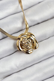 Evi̇mdeyokyok 316L Çeli̇k Gül Fi̇gürlü İtalyan Zi̇nci̇r Model Gold Renk Kadın Kolye Tj-Bko10513
