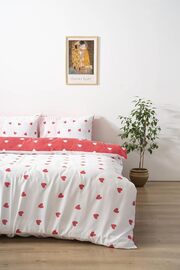 STOREMAX Kırmızı Zemin Kalpli Çift Kişilik Pamuklu Nevresim Takımı 1014773