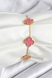 Tj 316L Çeli̇k Gold Zi̇nci̇r Pembe Yonca Renk Bi̇lekli̇k Tj-Bb7908