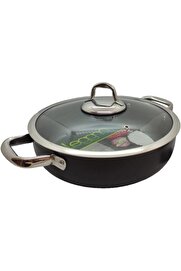 STOREMAX svngsphereshop Titanium 28Cm Sığ Tencere, Çelik Kulp, Özel Çerçeveli Cam Kapak Siyah svngsphereshop