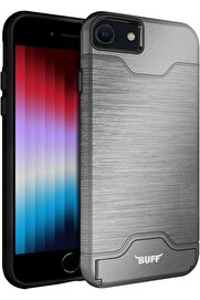 STOREMAX elizzashop LABS iPhone SE 2022 / SE 2020/8 / 7 Slim Folder Kart Hazneli Cüzdan Kılıf (Gümüş Rengi) e
