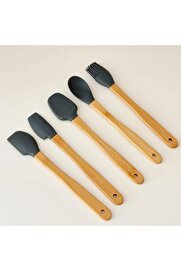 STOREMAX Bambu Saplı 5'li Silikon Mutfak Seti – Isıya Dayanıklı Spatula, Kaşık ve Kepçe Takımı, Şık ve A