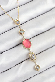 Evi̇mdeyokyok Pi̇ri̇nç Zi̇nci̇r Pembe Gold Renk Zi̇rkon Taşlı Y Kolye Tj-Bko10556