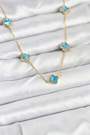 Evi̇mdeyokyok 316L Çeli̇k Zi̇nci̇r Gold Renk Buz Mavi̇si̇ Baby Boy Yonca Kadın Kolye Tj-Bko10571