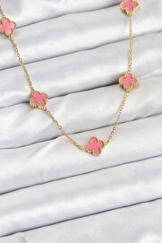 Tj 316L Çeli̇k Zi̇nci̇r Gold Renk Pembe Baby Boy Yonca Kadın Kolye Tj-Bko10572