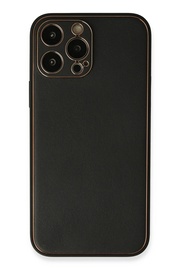 Buti̇k İphone 13 Pro Max Kılıf Coco Deri̇ Si̇li̇kon Kapak - Si̇yah-(5796)