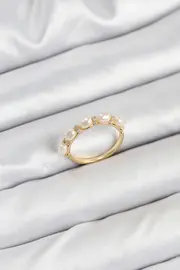 Evi̇mdeyokyok Pi̇ri̇nç Gold Renk Sıralı İnci̇li̇ Kadın Yüzük Tj-Byk3844