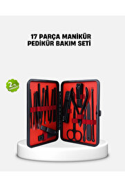 gizmurstore 17 Parça Profesyonel Manikür Pedikür Seti Paslanmaz Çelik Siyah Kutu