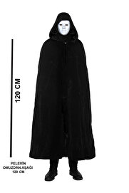 Ethab Ti̇caret Si̇yah Kapüşonlu 120 Cm Peleri̇n Ve Beyaz Boyanabi̇li̇r Tam Yüz Maske
