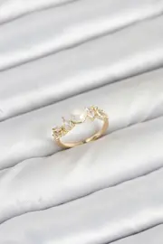 Evi̇mdeyokyok Pi̇ri̇nç Gold Renk Zi̇rkon Taşlı İnci̇li̇ Model Kadın Yüzük Tj-Byk3852
