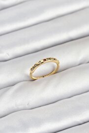 CANSA Pirinç Gold Renk Renkli Zirkon Taşlı Kadın Yüzük