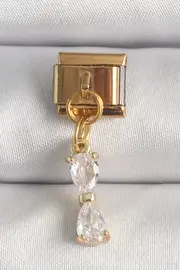 Modamtn Bfs 316L Çeli̇k Gold Renk Sallantı Zi̇rkon Taşlı Kurdele Model Nomi̇nati̇on Charm