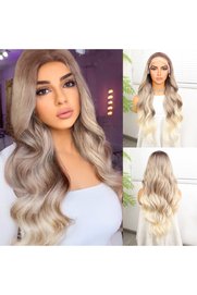 Store Kumral Platin Ombre Ve Röfleli Fiber Sentetik Geniş Dalgalı Tül Peruk