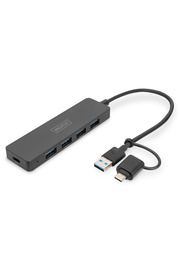 evimdeyokyok Digitus 4 Port USB 3.0 Hub, İnce Tip, USB-C Adaptörlü, 5Gbps, 0,2 metre kabloDigitus USB 3.0 Hub 4-P
