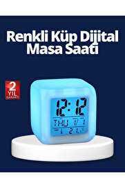 gizmurstore Renk Değiştiren LED Alarmlı Dijital Küp Masa Saati