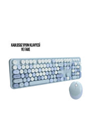 Toptan Bulurum Kablosuz Klavye Mouse Seti mavi